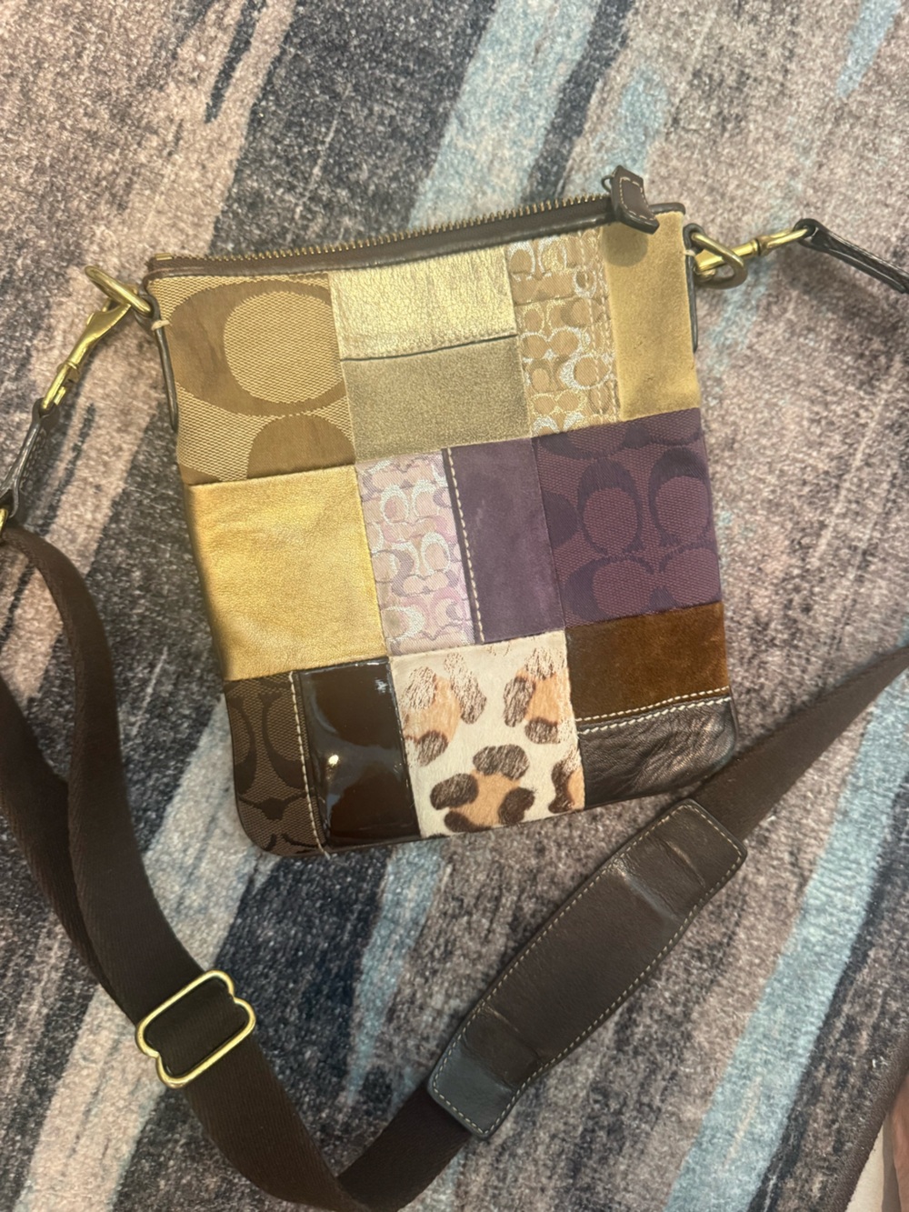 Vintage Coach Patchwork Crossbody Bag in Brown Multi